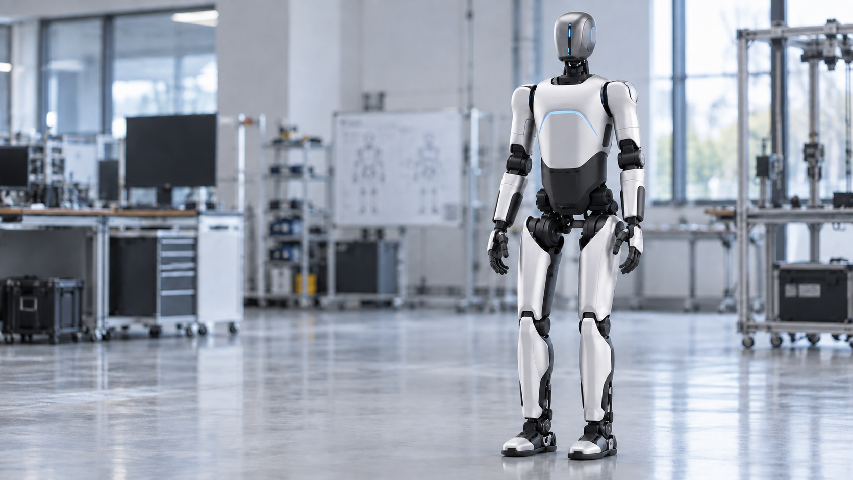 KI-generierte Illustration eines AgiBot A2 Ultra in einem Robotiklabor [Bildinhalt mit KI erstellt]