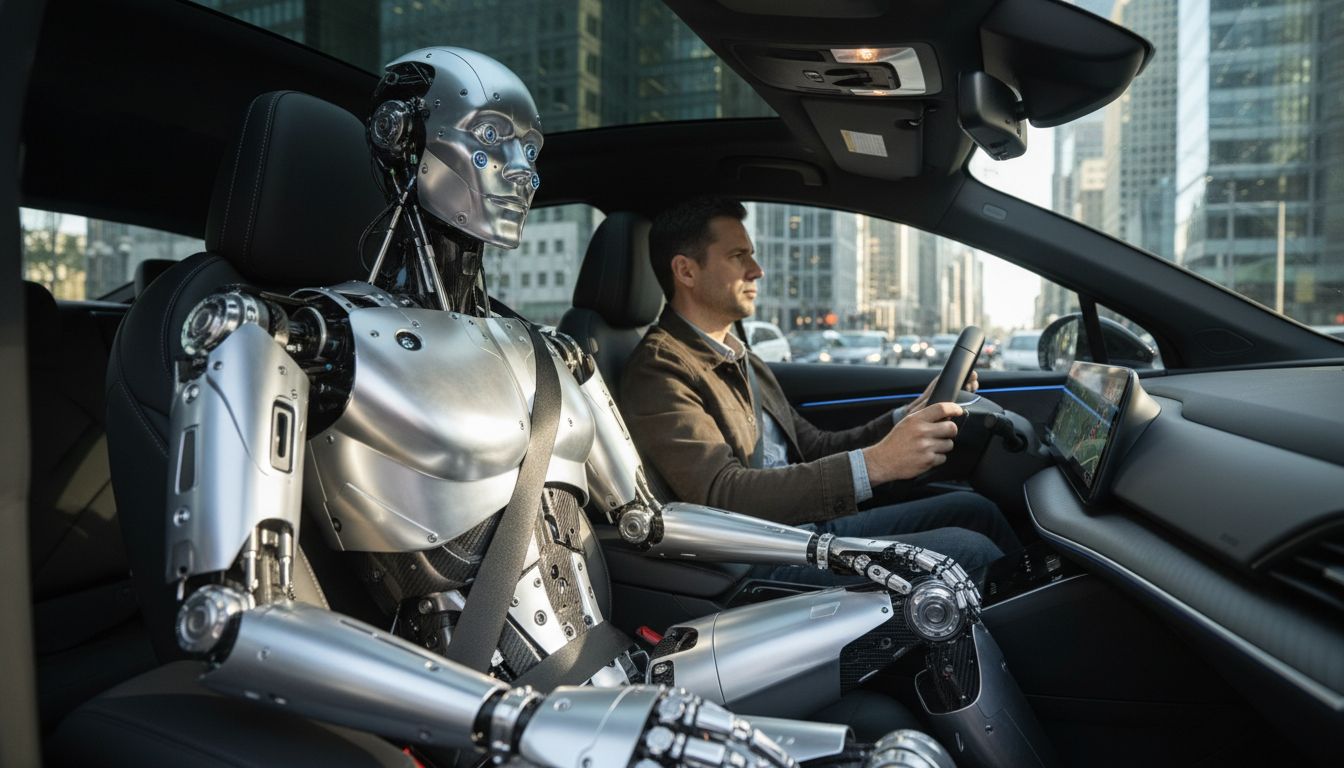 humanoiden Roboter im Auto anschnallen