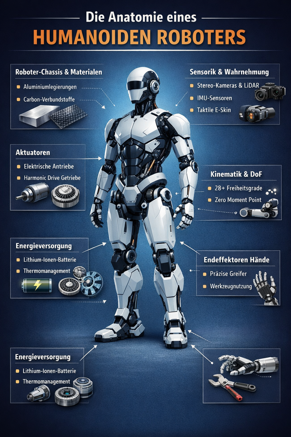 Die Anatomie humanoider Roboter 2026: Ein tiefer Einblick in die Hardware-Evolution 2 Infografik: Aufbau humanoider Roboter