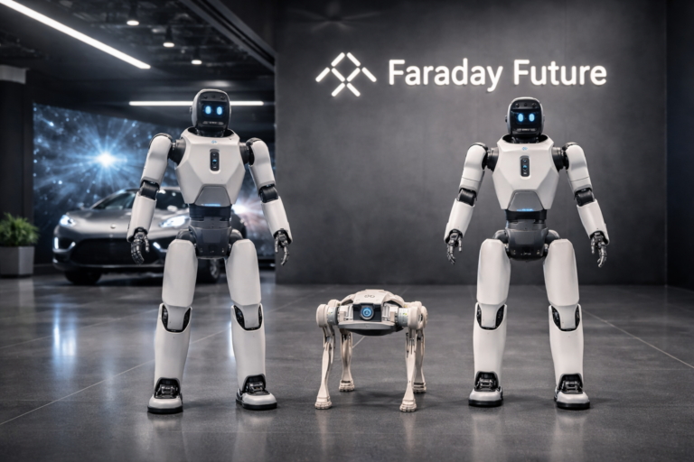 Humanoider Roboter in einer futuristischen Mobilitätsumgebung [Bildinhalt mit KI erstellt]