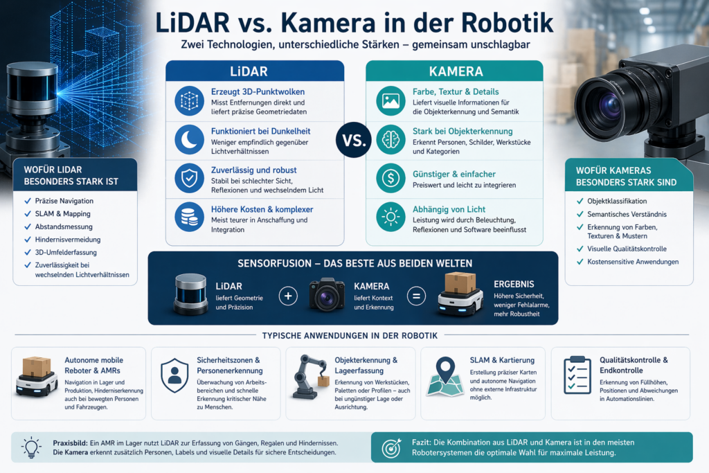 Infografik LiDAR vs Kamera in der Robotik