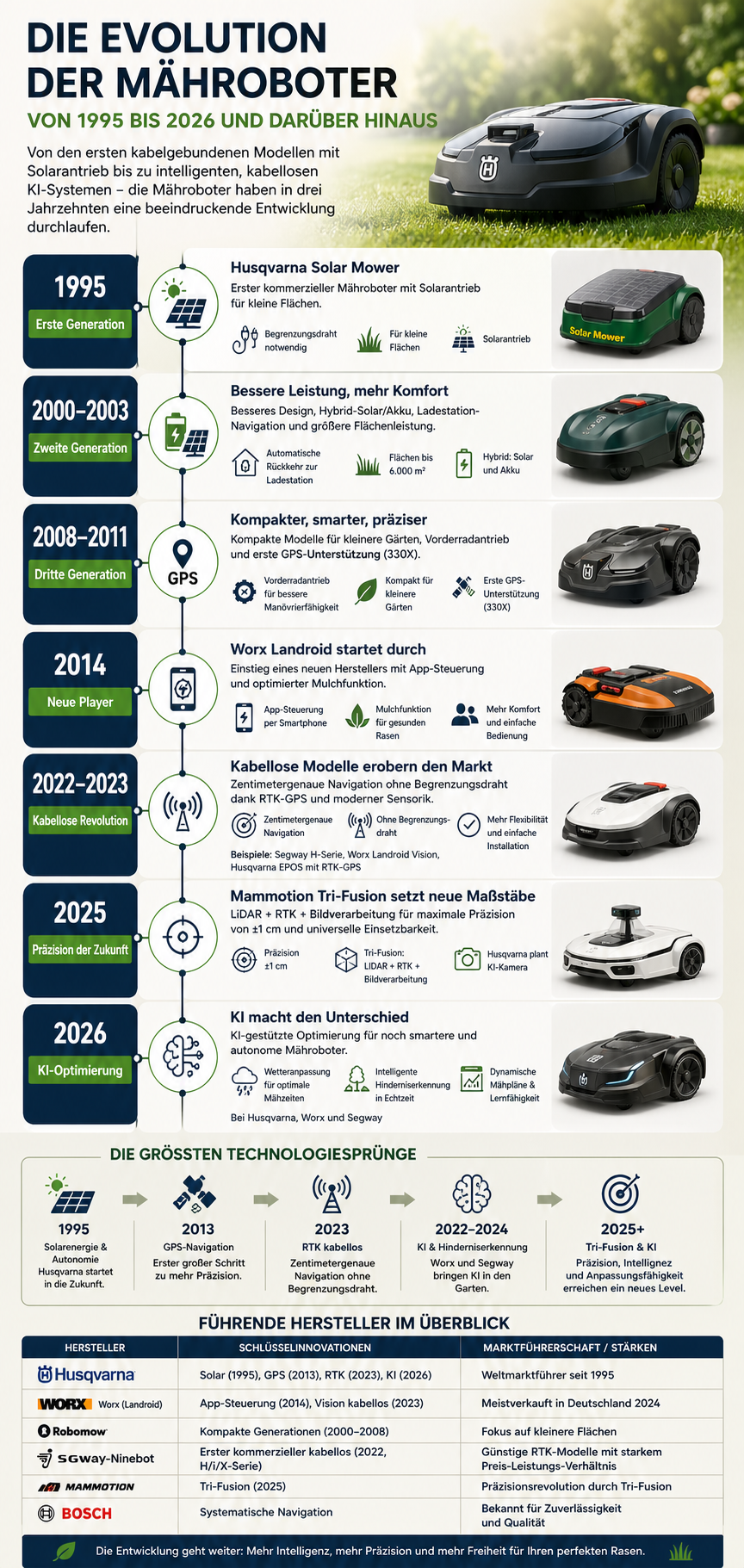 Die Evolution der Mähroboter – Vom Draht zum KI-System