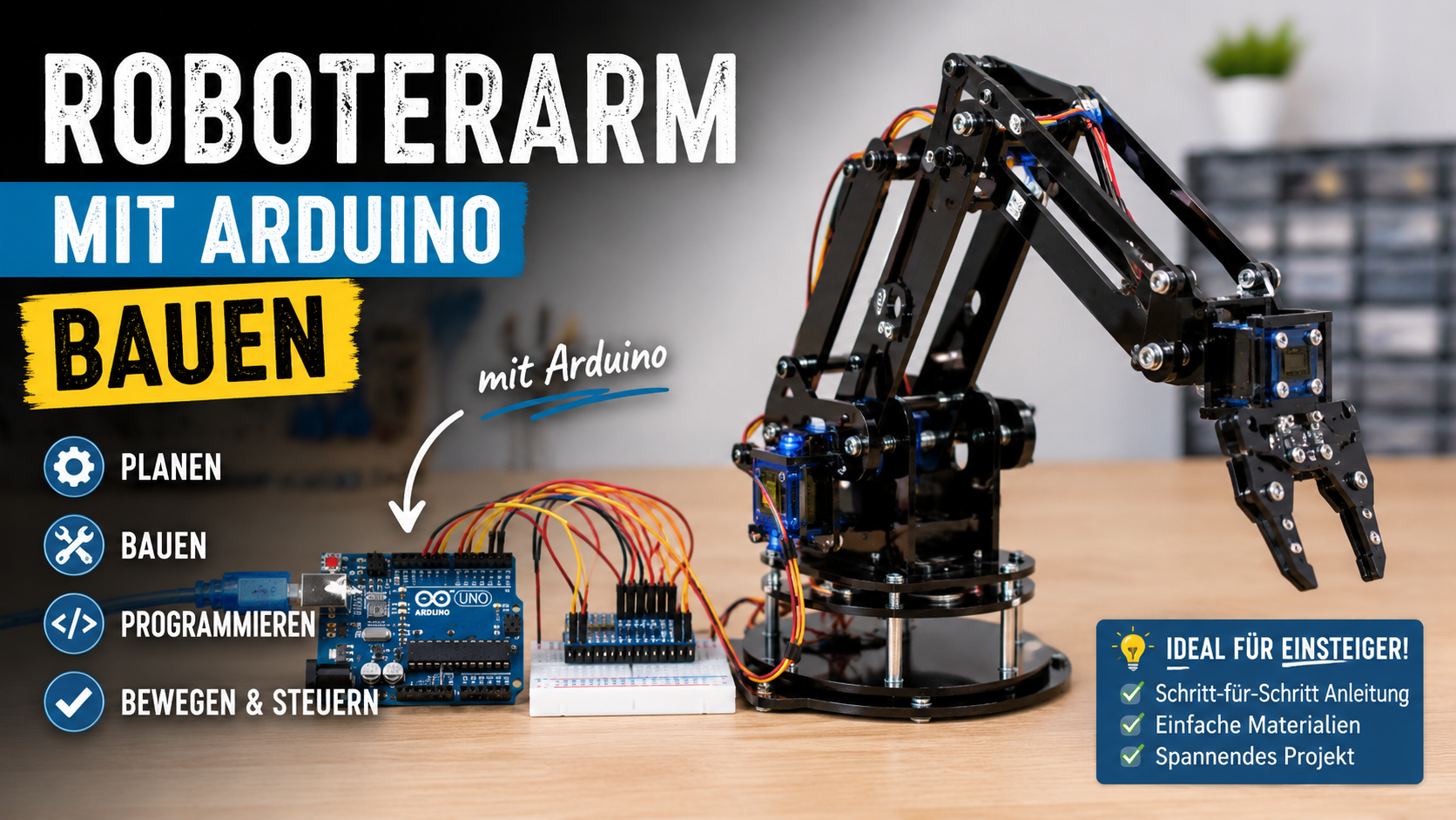 Roboterarm mit Arduino bauen: Komplette Anleitung & Code 1 Roboterarm mit Arduino bauen
