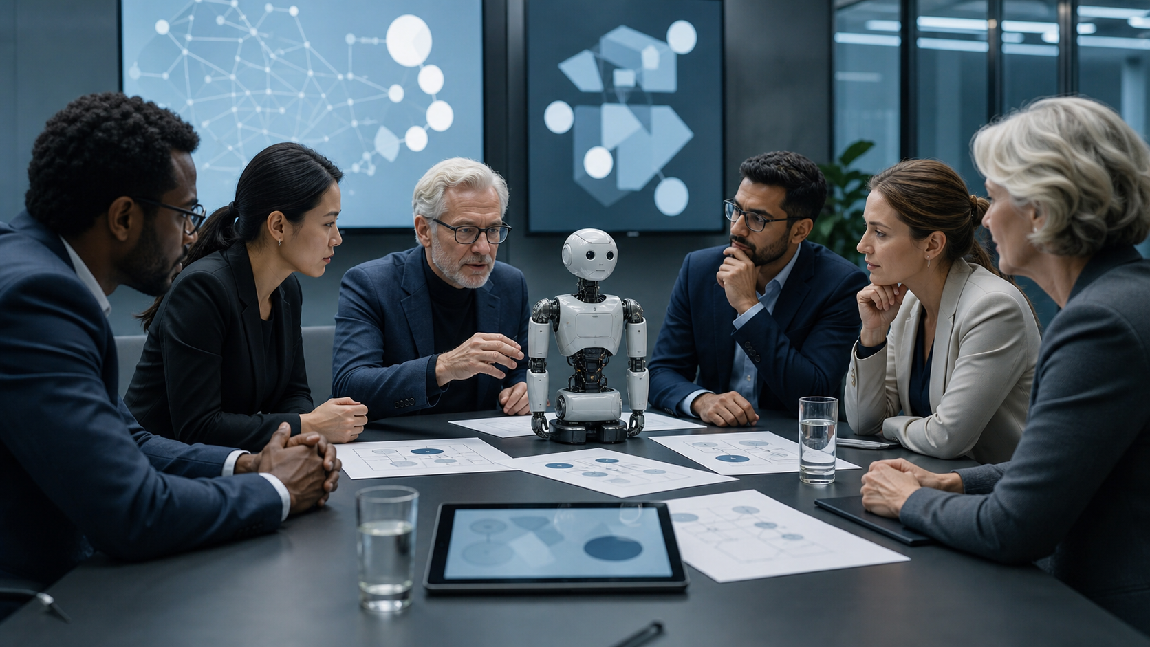 Internationales Expertengremium bewertet einen Roboter und KI-Risiken [Bildinhalt mit KI erstellt]