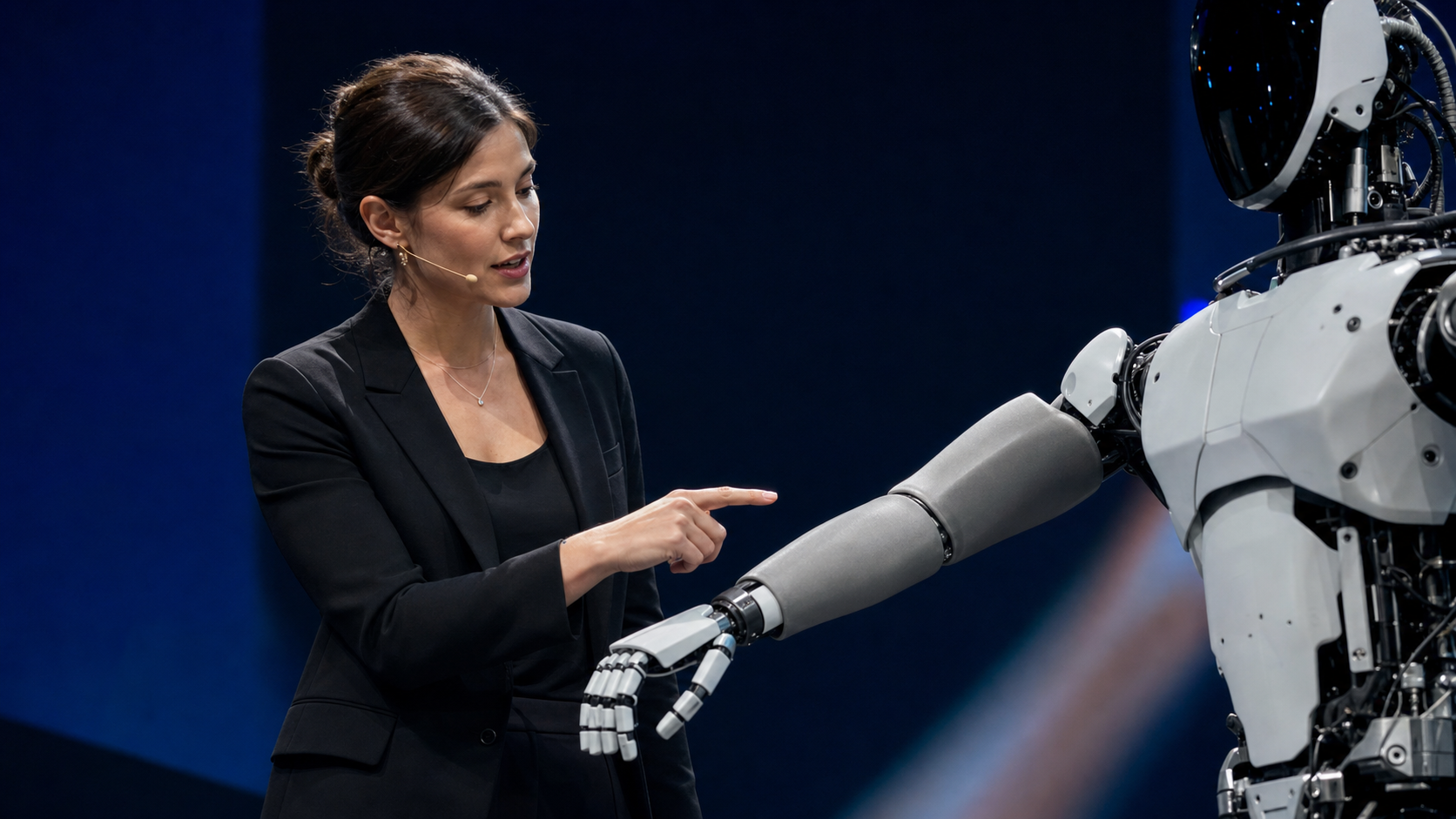 KI-generierte Symbolaufnahme einer Robotik-Präsentation mit humanoidem Roboterarm und flexibler Sensoroberfläche [Bildinhalt mit KI erstellt]