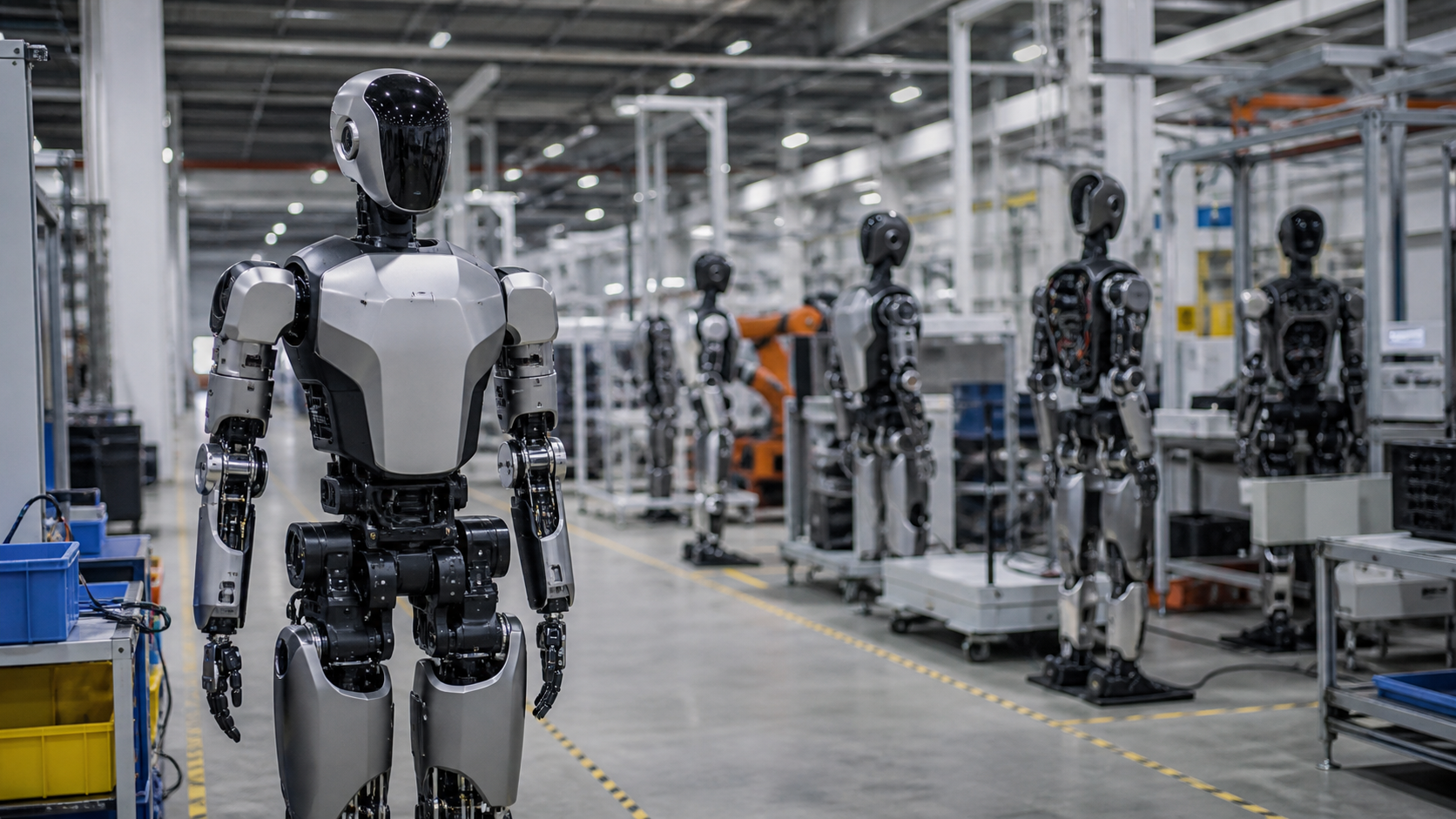 Several humanoid robots on a modern Chinese production line [Image content created with AI]