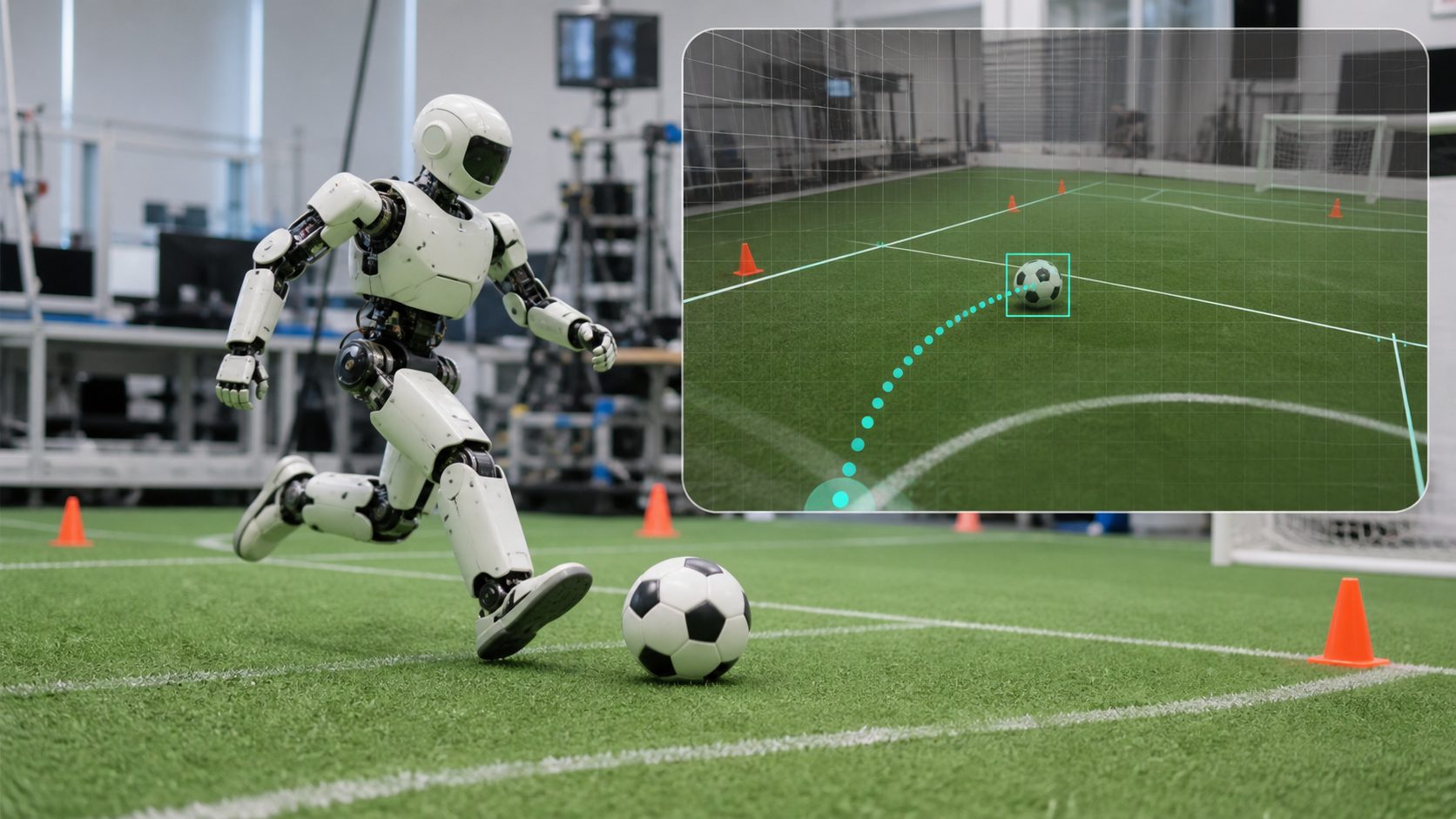 Humanoid robot learning reactive soccer from onboard vision [Bildinhalt mit KI erstellt]