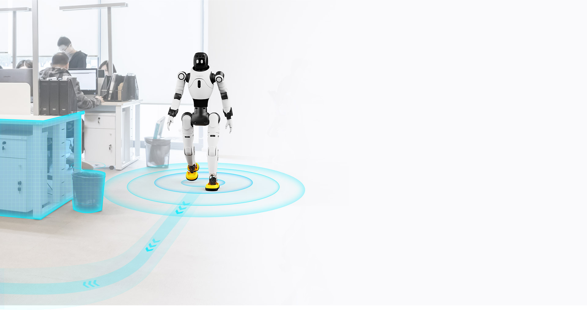 AgiBot X2 navigiert in einer Büroumgebung [Bildinhalt mit KI erstellt]