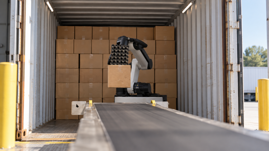 Lokales Vorschaubild zum Video Stretch at DHL | Automated Trailer Unloading [Bildinhalt mit KI erstellt]
