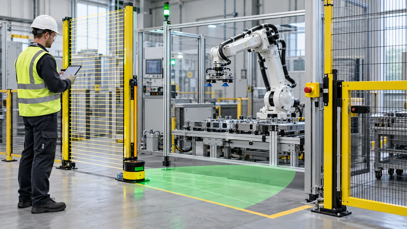 Funktionale Sicherheit Roboter in der Robotik – redaktionelle Symbolaufnahme [Bildinhalt mit KI erstellt]