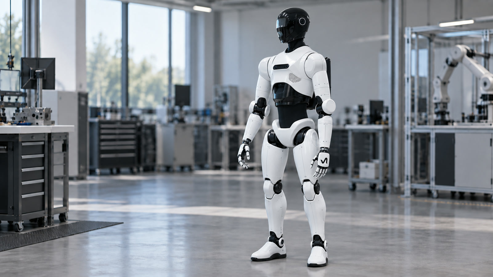 KI-generierte modellgetreue Darstellung des humanoiden Roboters NEURA 4NE1 Gen 3.5 in einem Robotiklabor [Bildinhalt mit KI erstellt]