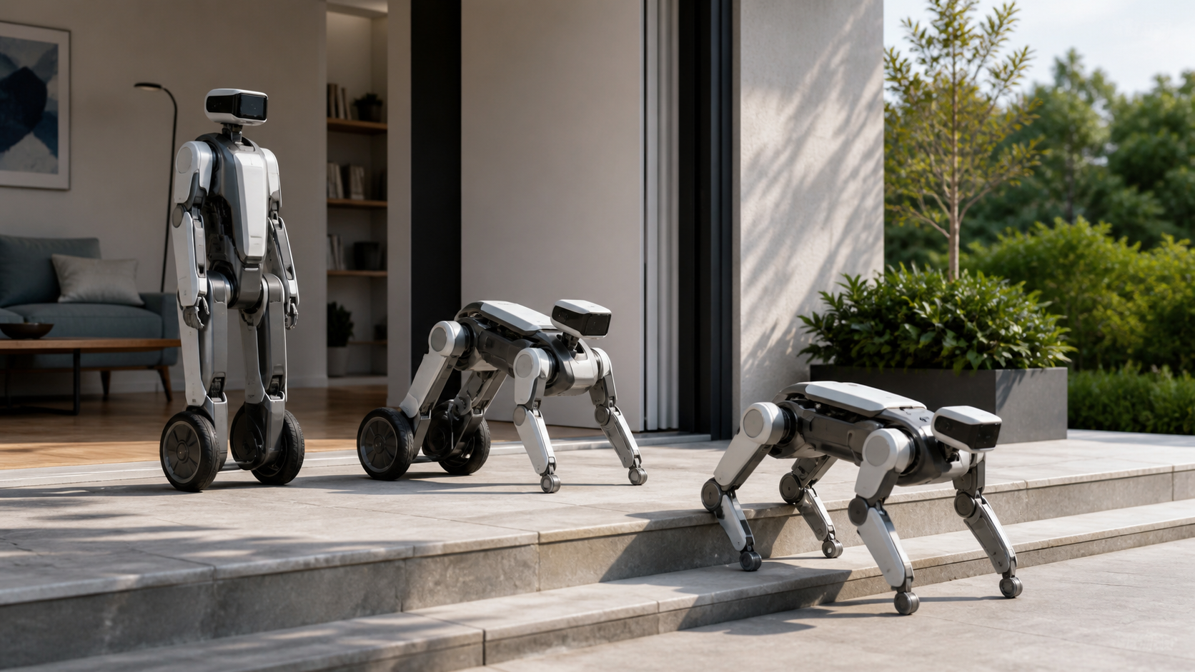 Wandelbarer Personal Robot wechselt vom aufrechten zum vierbeinigen Modus [Bildinhalt mit KI erstellt]
