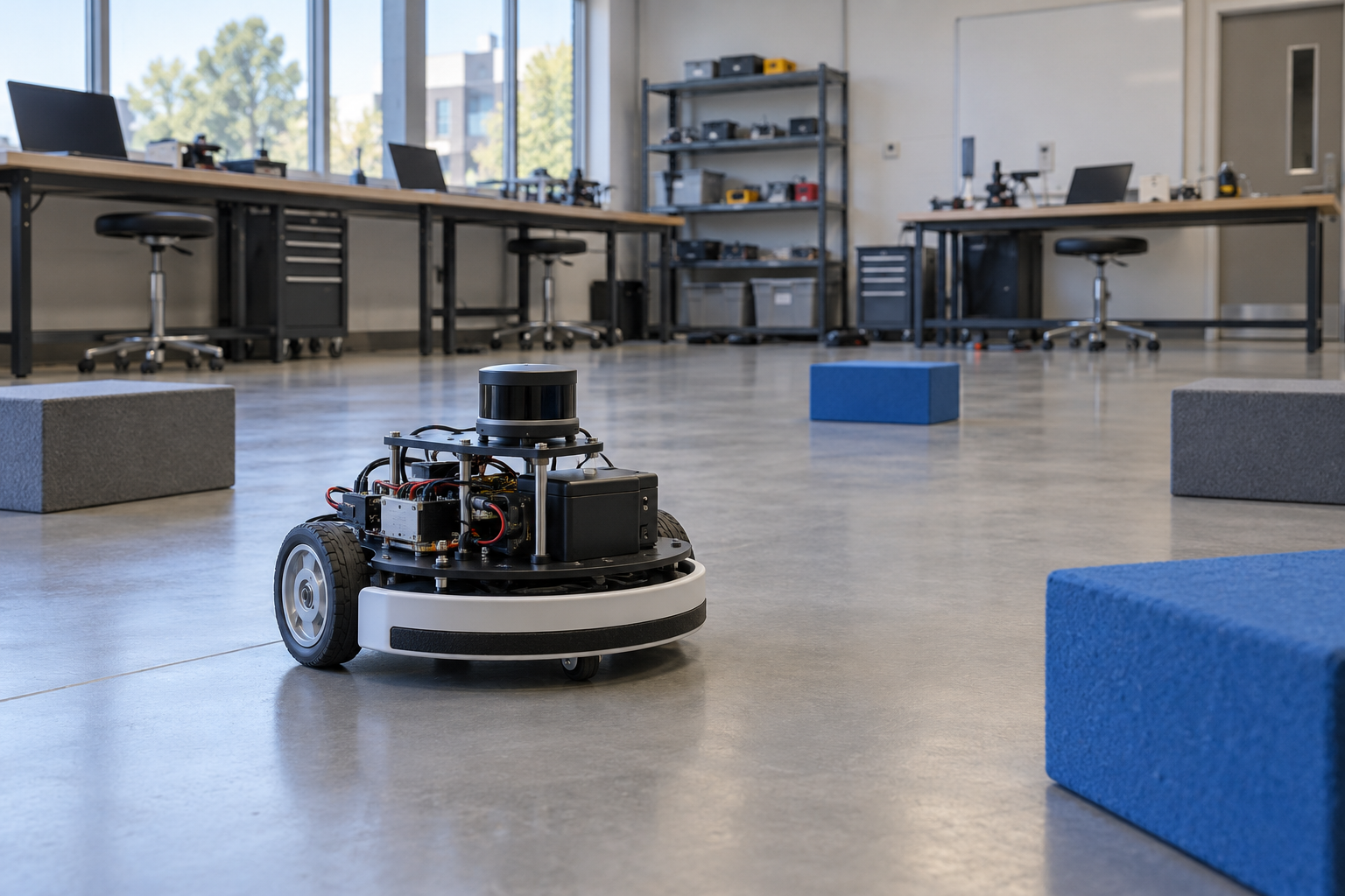 Mobile Lern- und Forschungsplattform mit LiDAR im Hochschullabor – KI-Illustration [Bildinhalt mit KI erstellt]